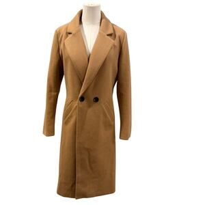 Camel Brown Wool Blend Long Coat Women Small Winter Outerwear Chic Fall Classic